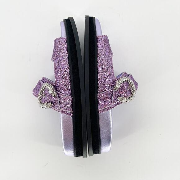 Jimmy Choo Purple Glitter Crystal Embellished Marga Double Strap Sandal IT 37 - Picture 4 of 10